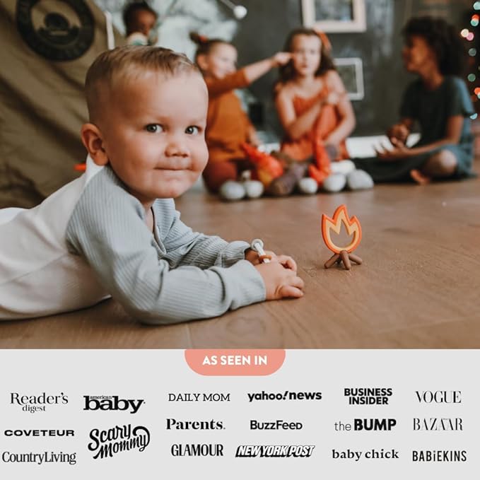 Lucy Darling Little Camper Baby Teether Set – 2 Textured Silicone Teething Toys (Camper & Campfire) for Babies 3–6 Months | BPA-Free, Easy to Hold & Clean | Baby Registry & Shower Gift