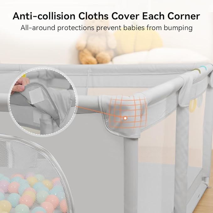 COMOMY Playpens for Babies and Toddlers, 79"x63" Baby Playard Extra Large, Safe and Non-Slip Baby Fence, Full Mesh Design, Indoor & Outdoor Kids Activity Center, Baby Play Pens (Beige)
