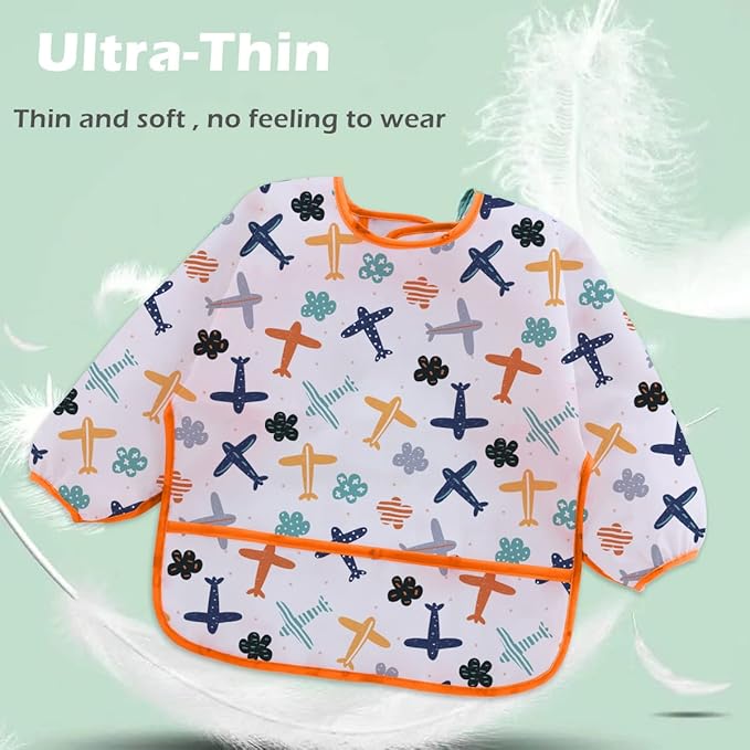 3 Pcs Waterproof Long Sleeves Baby Bibs Weaning Smock Bib 3-24 Months