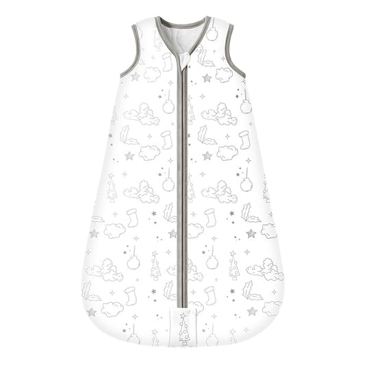 Mosebears Sleep Sack Baby Winter Wearable Blanket with 2-Way Zipper,2.5 TOG Cotton Sleep Sack Unisex (White Cloud, 12-18 Months)