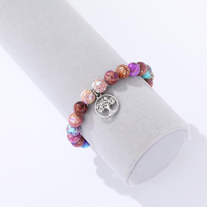 QWNHONEY Mothers Day Gift for Grandma Mom Mother in Law Sister in Law Bonus mom Granny Nana Valentine's Day Birthday Anniversary Pink Red Natural Stone Tree of Life Bracelet