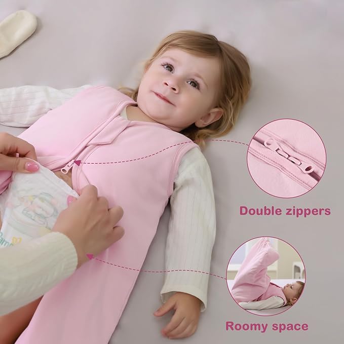 Mosebears Sleep Sack Baby Winter Wearable Blanket with 2-Way Zipper,2.5 TOG Cotton Sleep Sack Unisex (Blush, 6-12 Months)