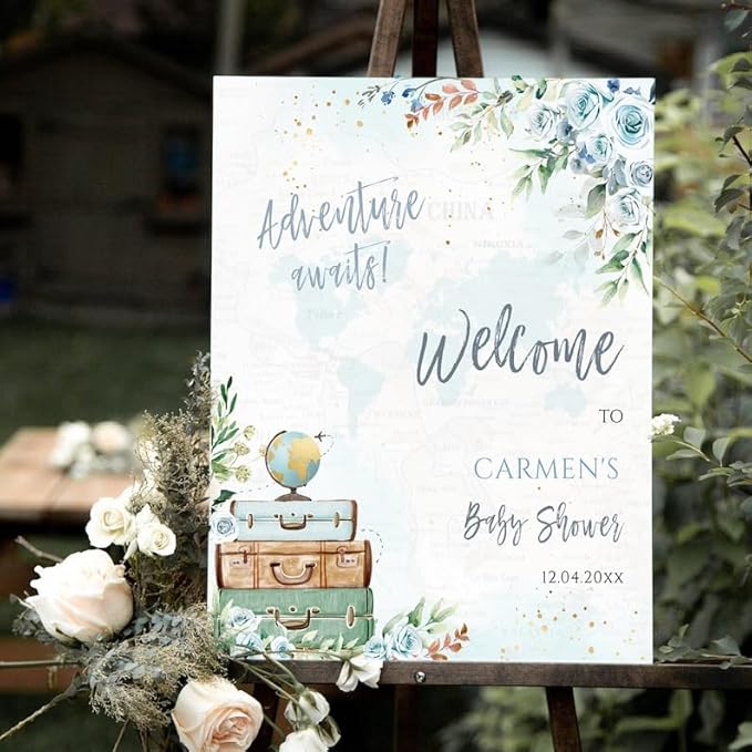 Personalized Baby Shower Welcome Sign, Adventure Awaits Baby Shower Welcome Sign, Adventure Baby Shower World, Map Travel Theme Baby Shower Welcome, Baby Shower Decoration, LJGL9