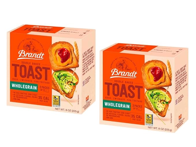 Brandt Toast, Zwieback, Rusk, Double Baked, 8 Ounces (pack of 2, Whole Grain)