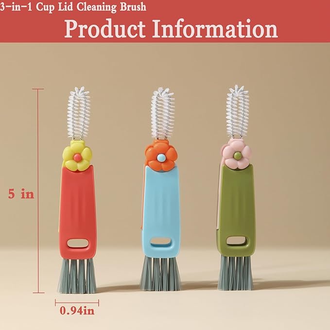 3 in 1 Cup Lid Cleaning Brush, Cup Lid Cleaning Brush Brush, Multifunctional Bottle Cleaning Tools,Home Kitchen Crevice Brush Toolsfor Bottle Gap Tight Spaces (Blue)