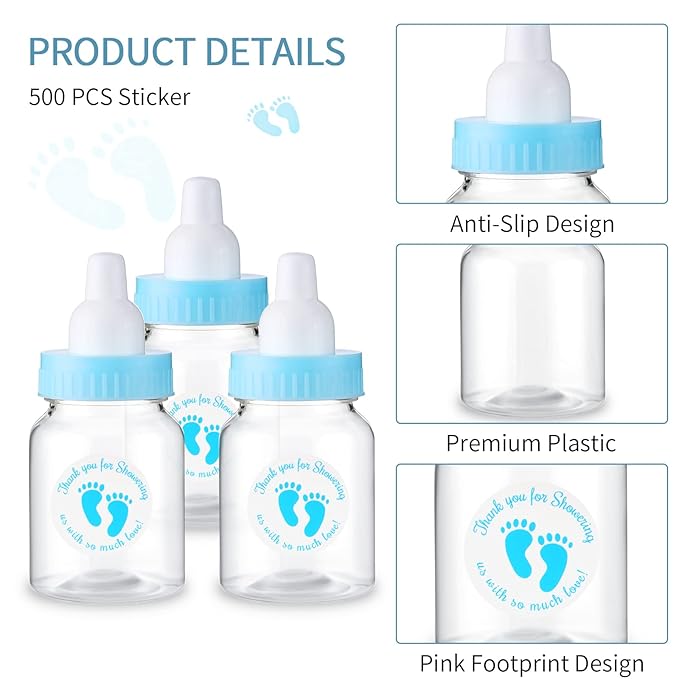 Tondiamo 48 Pcs Blue Baby Shower Mini Bottle Favors 1.5 x 3.5 Inch Baby Shower Candy Jar Mini Milk Bottle Party Favor Fillable Gift Boxes for Boys Girls Birthday Party Games Decorations