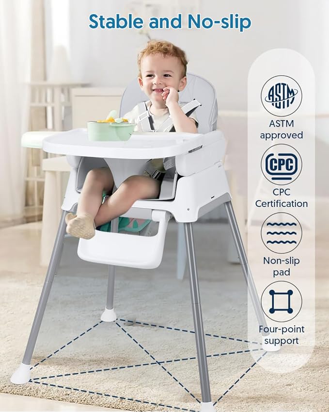 3 in 1 Baby High Chair, Bellababy Adjustable Convertible Chairs for Babies and Toddlers, Compact/Light Weight/Portable/Easy to Clean