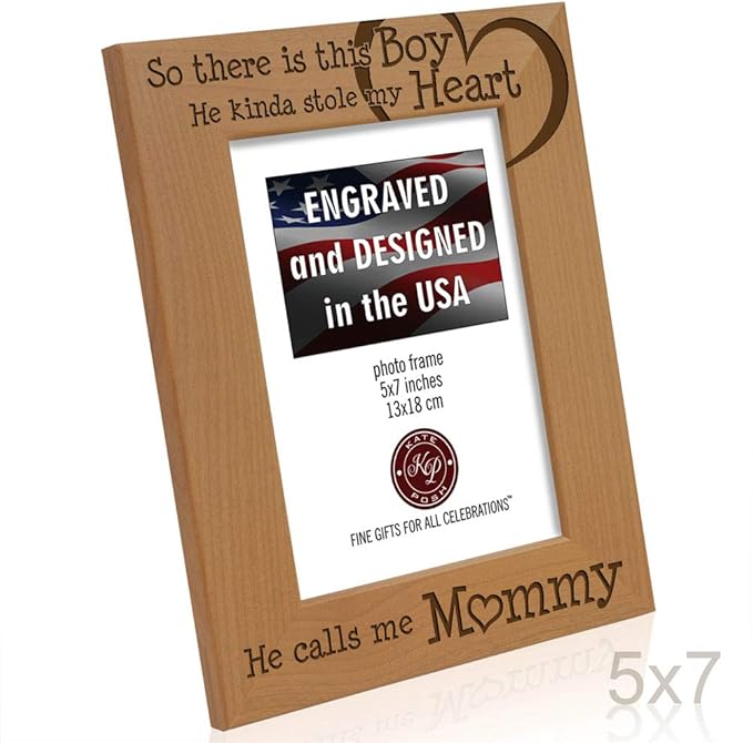 KATE POSH So There is This Boy He Calls me Mommy - Natural Engraved Wood Photo Frame Mother and Son Gifts, Mother's Day, Best Mom Ever, New Baby, (5x7-Vertical)