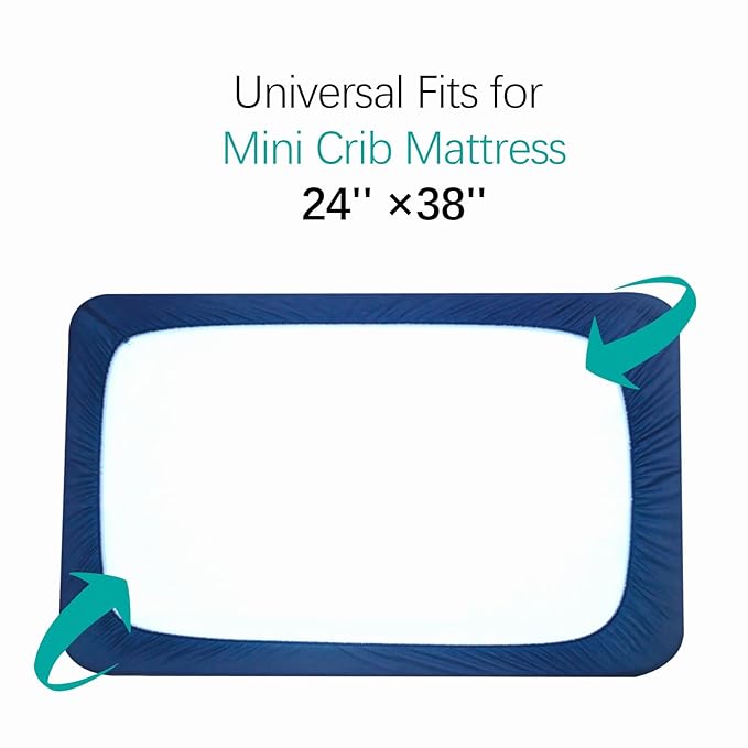 Mini Crib Mattress Protector Sheets Waterproof 2 Pack, Quilted Pack and Play Mattress Pad Cover Fits for Baby Mini Crib/Playen/Pack and Play Mattress, Grey & Navy, 38"x24"