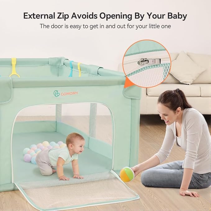 COMOMY Playpens for Babies and Toddlers, 74"x50" Playard Extra Large, Safe and Non-Slip Baby Fence, Full Mesh Design, Indoor & Outdoor Kids Activity Center, Play Pens (Dark Green)