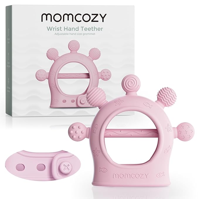 Momcozy Baby Teether Toys | Silicone Teether for 0-12 Months | Baby Teething Relief | Pink