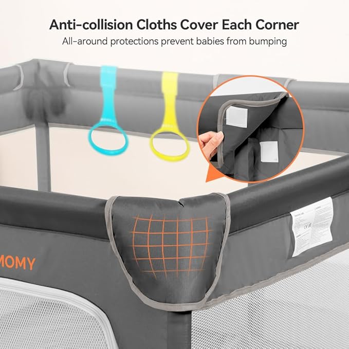 COMOMY Playpens for Babies and Toddlers, Small Baby Play Pens, Activity Center for Baby Safe and Non-Slip Baby Fence, Full Mesh Design, Indoor & Outdoor Kids Activity Center (Dark Grey, 50"x50")