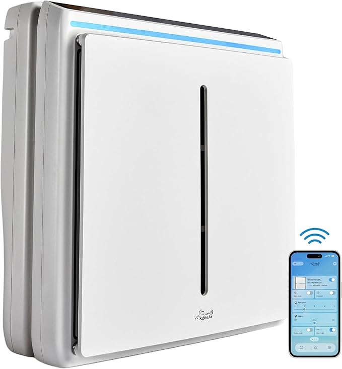 Rabbit Air, A3 SPA-1000N Air Purifiers for Home, Ultra Quiet HEPA Air Purifier - Wall Mountable Air Purifiers for Home Large Room, Allergies, Dust, Mold, Smoke & VOCs - (White, Pet Allergy Filter)