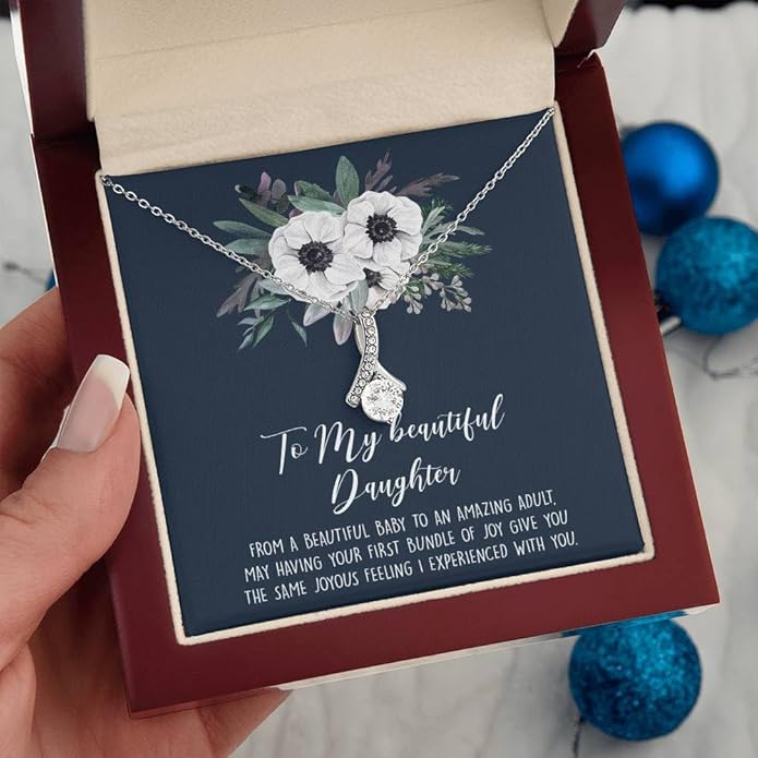 To My Daughter Gift Necklace From Dad or Mom - Badass Daughter Jewelry With Heartfelt Message & Elegant Box