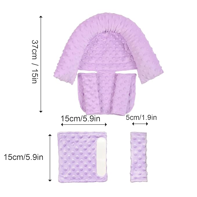 Baby Infant Head and Neck Support Pillow with Seat Belt for Car Seat -Extra Soft 3-in-1 Toddler Car Seat Insert Cushion Pad for Car Seats Purple