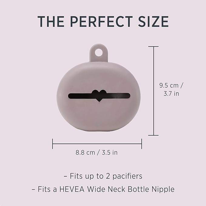 HEVEA Natural Rubber Pacifier Holder Case - 100% Natural Rubber - Danish Design Hygienic Holder for Pacifiers & Bottle Nipples, Easily Attaches to Bags & Strollers, BPA-Free, Vegan - Tan Beige