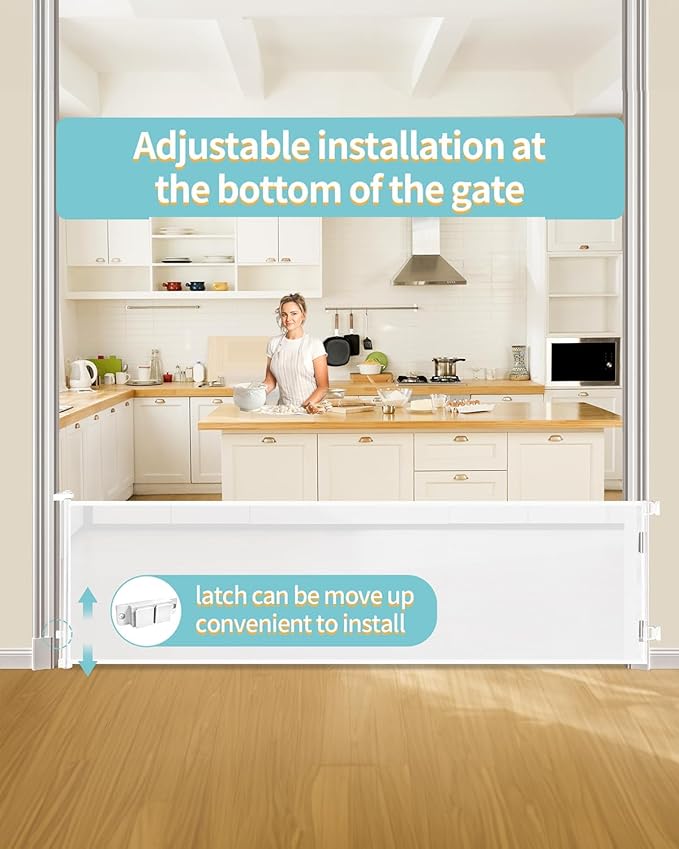 DEAR LOV Retractable Baby Gate, Mesh Baby Gate or Mesh Dog Gate, 33" Tall, Extends up to 118" Wide, Child Safety Gate for Doorways, Stairs, Hallways, Indoor/Outdoor (33"x118",White)