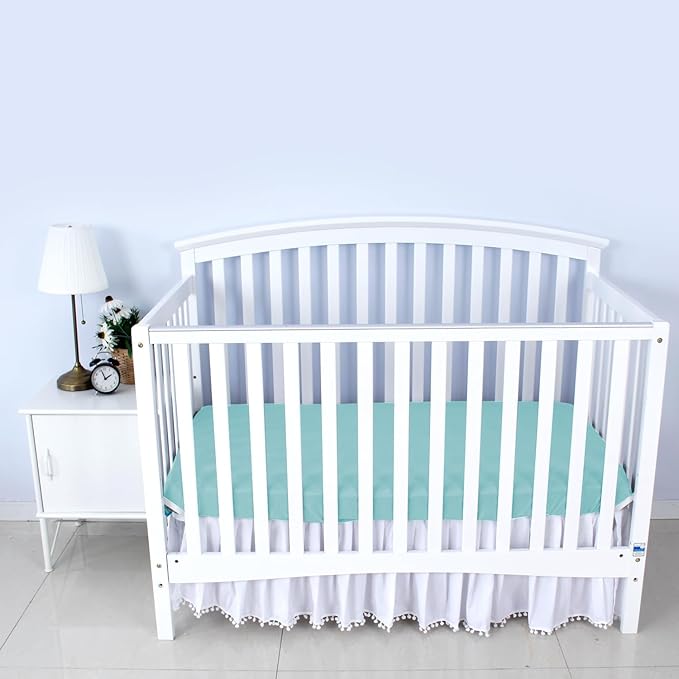 Biloban Crib Sheets Fitted, 2 Pack Crib Sheet Fits for Standard Crib Mattress, Neutral Toddler Bed Sheets for Baby Boys and Girl, White & Aqua, 52”X 28”