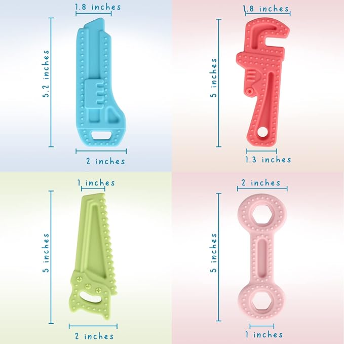 Fu Store 8 Pack Soft Silicone Teething Toys for 0-12Months 6-24 Months Toddlers Infant Hammer Tools Shape Baby Teethers Relief Soothe Babies Gums Set