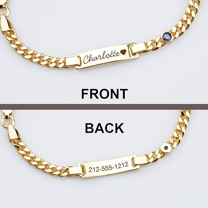 Custom Baby Birthstone Bracelets with Name for Infant Girls, Personalized 18K Gold Plated Bracelet Engraved Name Baby Birthday Gifts for Boys, Kids Jewelry for Girls