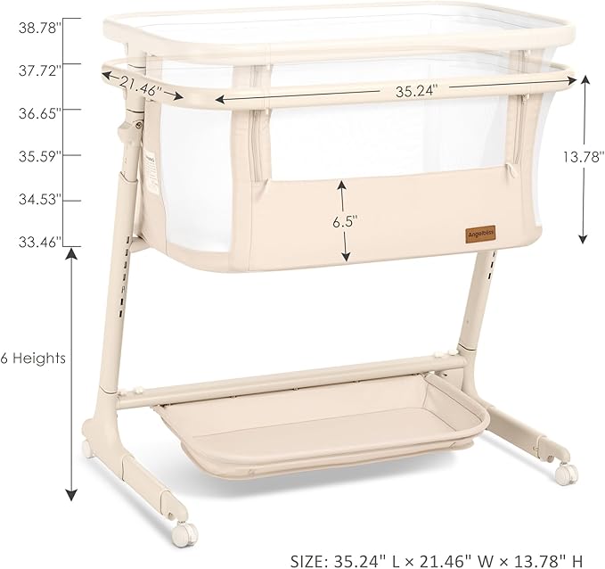 Electric Baby Bassinet Bedside Sleeper with Auto Rocking, Remote/Touch Control, 3 Timer Modes, 12 Sounds, 6 Heights, Storage & Wheels (Beige)