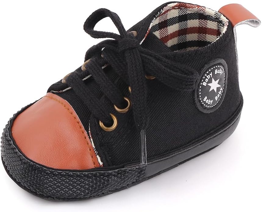Unisex Baby Boys Girls Shoes, Newborn Infant Non-Slip Canvas Denim High Top Sneakers, Toddler First Walkers Shoes
