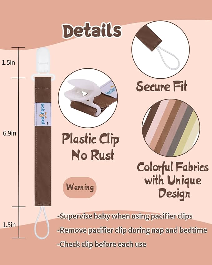 Babygoal Pacifier Clips 8 Pack, Pacifier Holder Clips for Baby Boys and Girls Fits for Most Pacifier, Binkie Styles & Baby Teethers & Toys and Gift-Neutral Color 8PS44