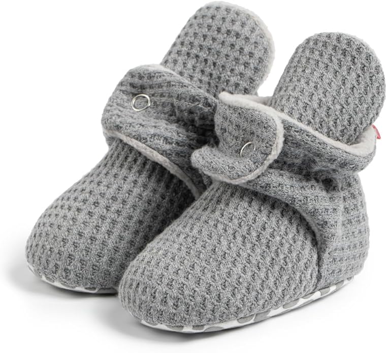 Sawimlgy Newborn Infant Baby Girl Boy Cotton Booties Stay On Sock Slippers Soft Bedroom Shoes Non-Skid Ankle Boots With Grippers Toddler Crib Warm Shoe First Walker Birthday Shower