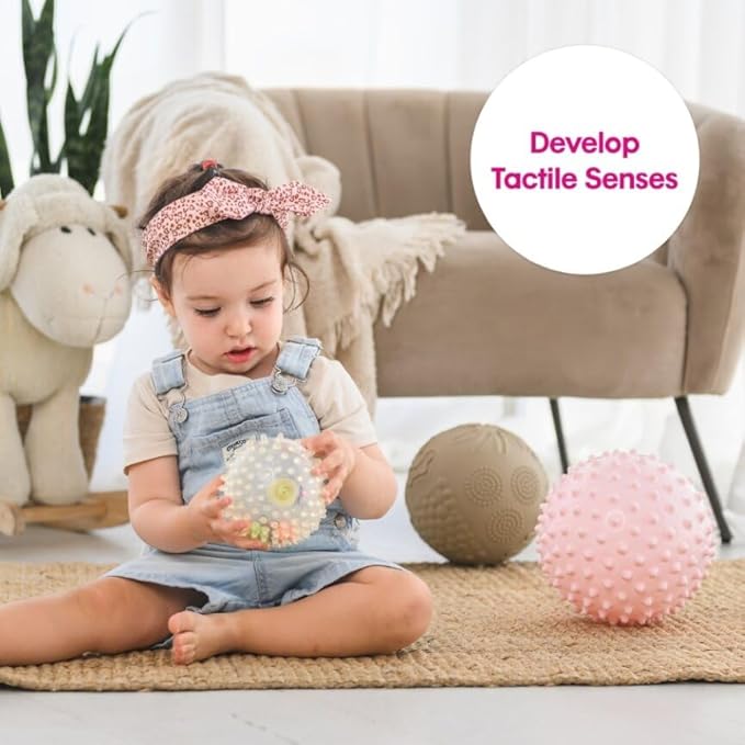 Edushape Colorbits Sensory Ball for Baby - Set of 2 Deflated Transparent Balls with Bright Bits Color Tumble Inside - Great Stocking Stuffer, Toddler Ball for Baby, Enhances Gross Motor Skills