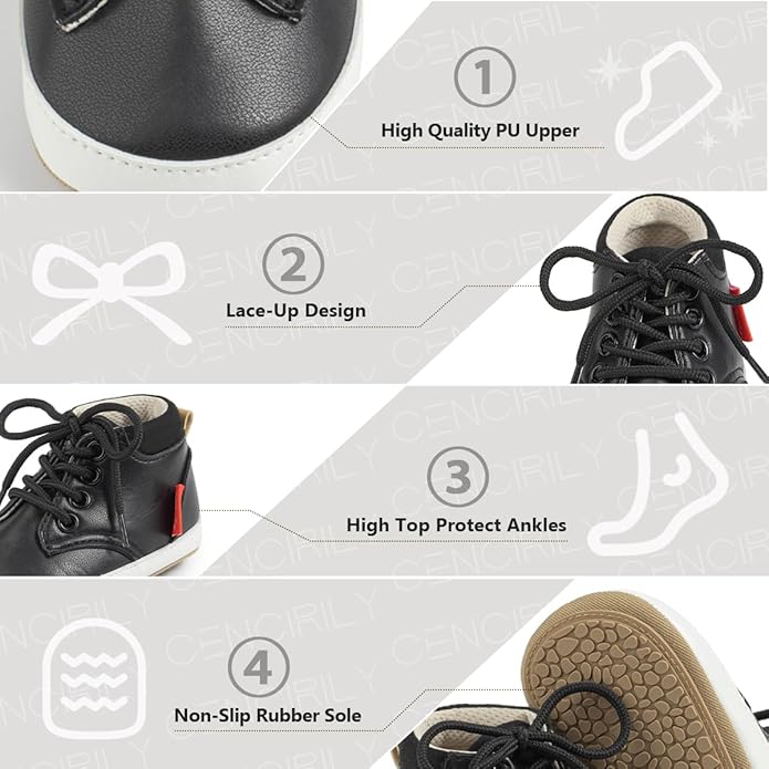 CENCIRILY Baby Boys Girls High Top Sneakers Soft Soles Anti Skid Infant Ankle Shoes Toddler Prewalker First Walking Crib Shoes