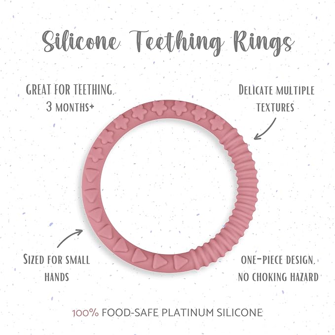 Silicone Teether Bracelet, Soft Silicone Teether Rings with Organic Featuring Multiple Raised Textures to Soothe Gums, Food Grade Silicone, BPA & Phthalate