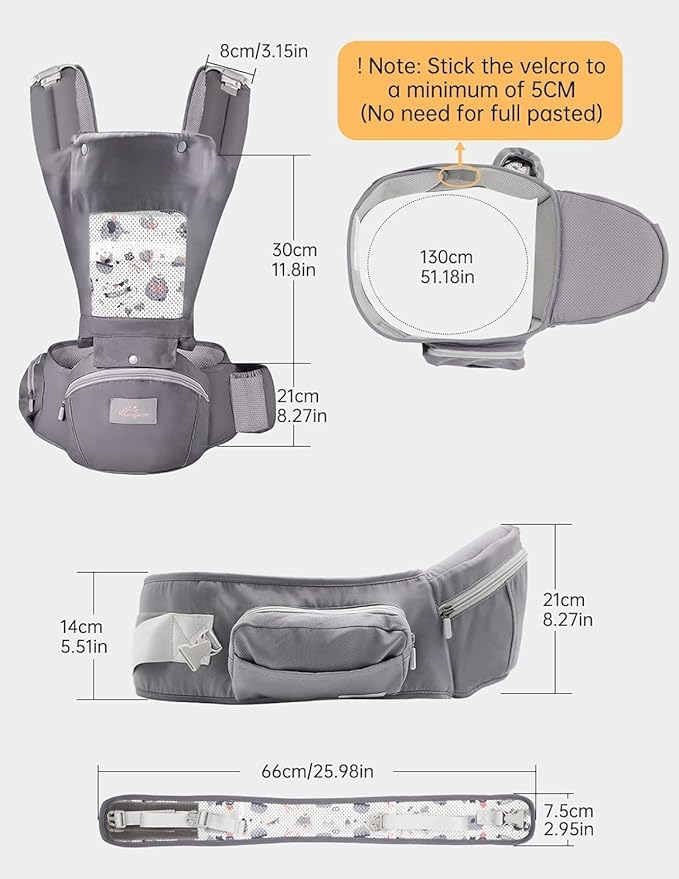 Baby Carrier with Hip Seat, 6 in 1 Baby Carrier Newborn to Toddler, Adjustable Infant Carrier with Hood, All Seasons & All Position Baby Holder Carrier for 0-36 Months