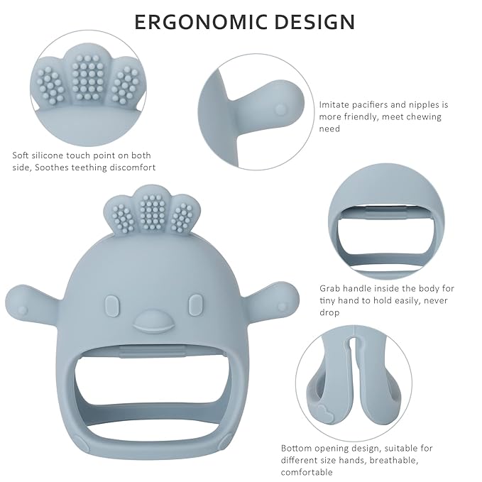 Socub Silicone Baby Teether Toys for Infants 3-6 6-12 Months, BPA Free Anti-Drop Silicone Mitten Teething Toy, Baby Chew Toys for Sucking Needs, Newborn Essentials & Baby Shower Gifts(Beige/Mango)