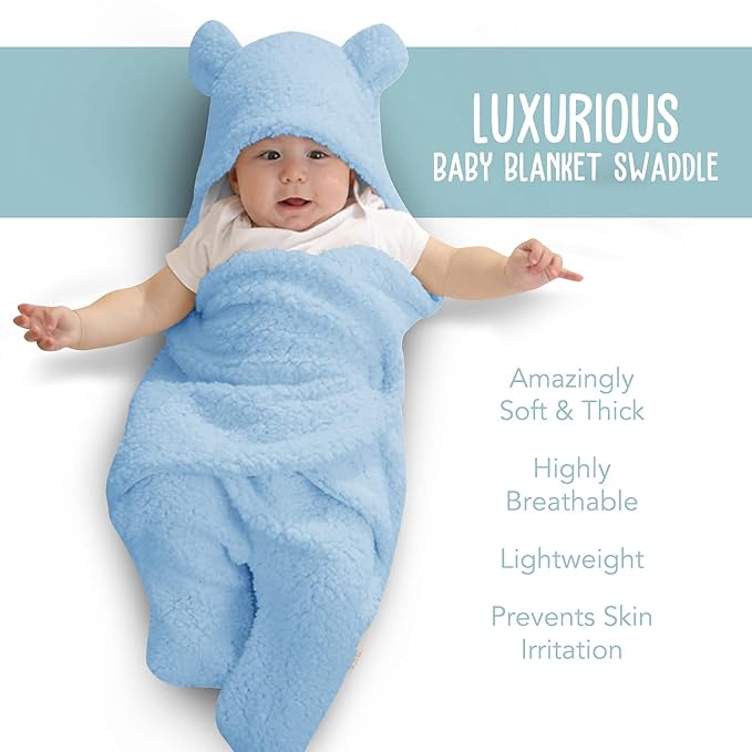 BlueMello Baby Swaddle Blanket | Ultra-Soft Plush Essential for Infants 0-6 Months | Receiving Swaddling Wrap Blue | Ideal Newborn Registry and Toddler Boy Accessories | Perfect Baby Girl Shower Gift