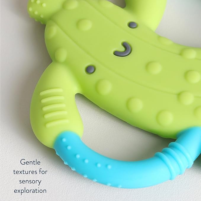 Itzy Ritzy Pickle-Shaped Baby Teether with Handles; Silicone Teether for Babies with Easy-Grab Handles and Textured, Teethable Surfaces - Baby Teething Toy for 3 Months & Up (Pickle)