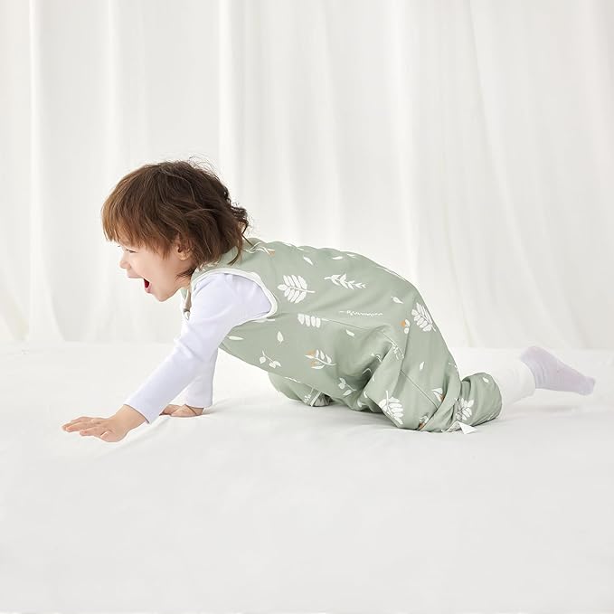 Super Soft 1.5 TOG Sleep Sack with Legs, 100% Organic Cotton Warm Comfy All Season Toddler Sleep Sack with Feet, Foliage, Size L