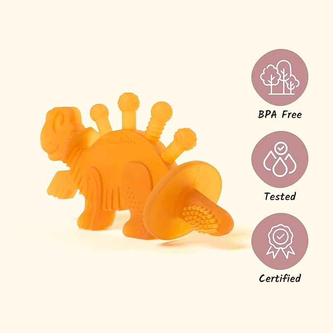 Baby Teether Toy and Training Toothbrush: Dibly - The Dino Baby Teething Toys BPA-Free Teethers Inspired by Nature with Natural Rubber Pacifier