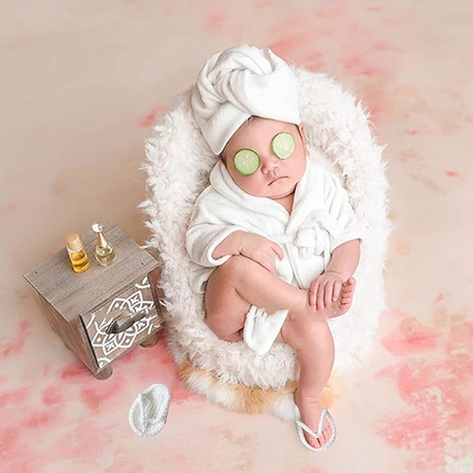5PCS Newborn Photography Outfits, Baby Bathrobes Bath Towel Outfit with Slippers Photo Props for Girls and Boys