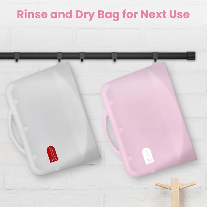 Silicone Microwave Steam Sterilizer Bag for Baby Bottles, Reusable Sterilizing Bag for Pump Parts and Toddler Accessories, Easy to Use Sterilizer Bags Perfect for Home and Travel, Pink (2PC)