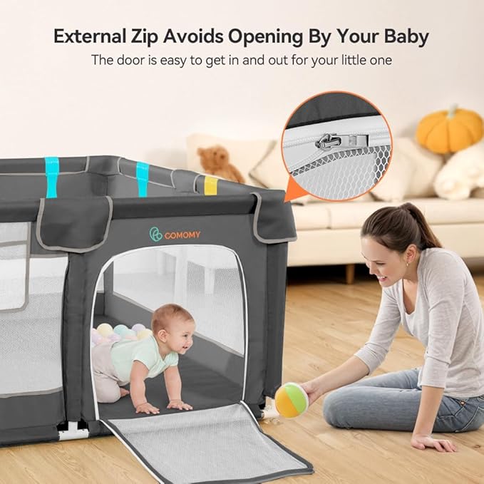 COMOMY Playpens for Babies and Toddlers, Small Baby Play Pens, Activity Center for Baby Safe and Non-Slip Baby Fence, Full Mesh Design, Indoor & Outdoor Kids Activity Center (Dark Grey, 50"x50")