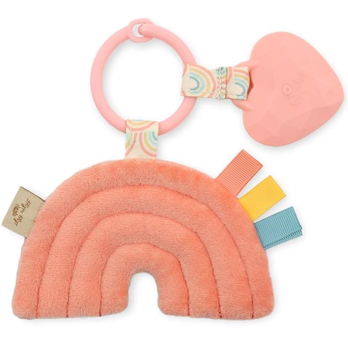Itzy Ritzy Infant Toy & Teether - Itzy Pal Baby Teething Toy Includes Lovey, Crinkle Sound, Textured Ribbons & Silicone Teether for Newborn (Rainbow)