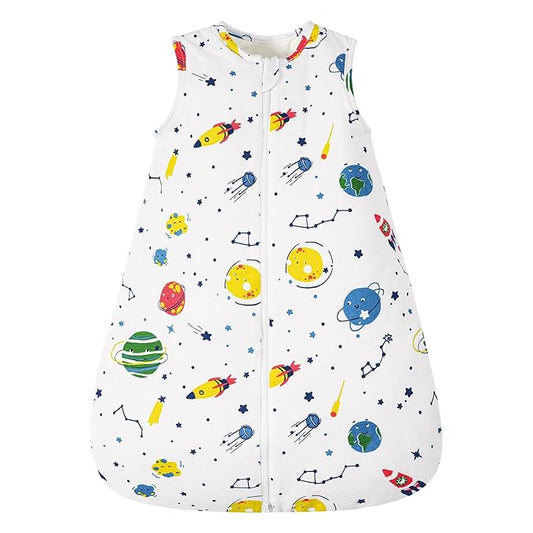 PHF 100% Cotton Baby Sleep Sack 12-18 Months, 2.5 TOG Winter Baby Wearable Blanket with 2-Way Zipper, Warm Comfy Quilted Sleeping Bags, Infant Sleeping Sack for Newborn Boys, Large Size, Space