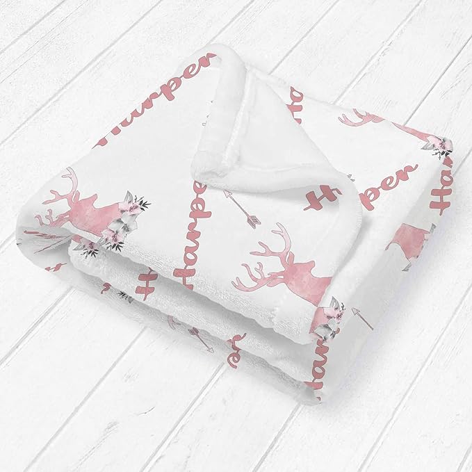 Girls Love A Monogram Personalized Baby Deer Blanket with Name-Custom Baby Hunting Blankets for Girls - Baby Blanket Personalized Baby Blankets for Girls