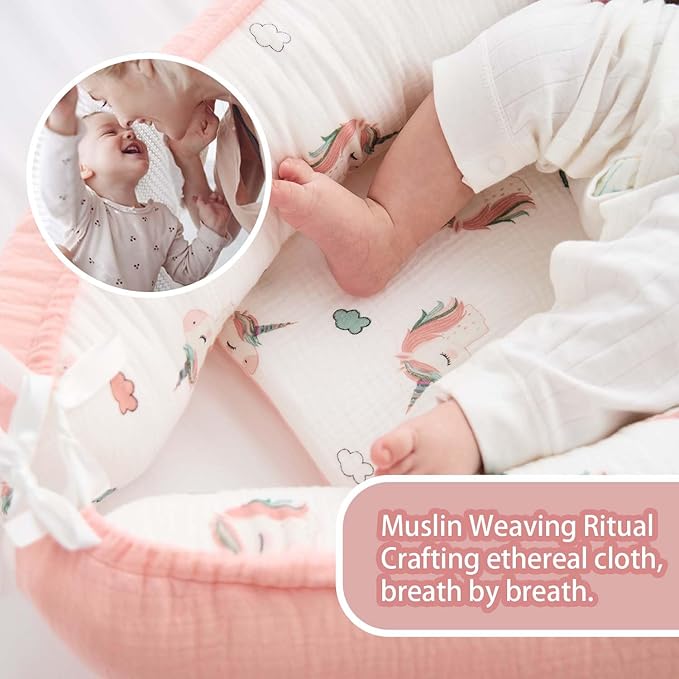 Premium Muslin Baby Lounger - Foldable, Adjustable & Breathable Infant Seat for 0-24 Months, Portable Travel Design with Mesh Liner, Soft & Cozy for Home & On-The-Go