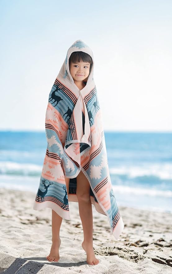 BANGSAUR Kids Towels with Hood, Oversize Bath Pool Swiming Towel Wrap Toddlers Girls Baby 3-12 Years Cotton Changing Robe Star Mermaid