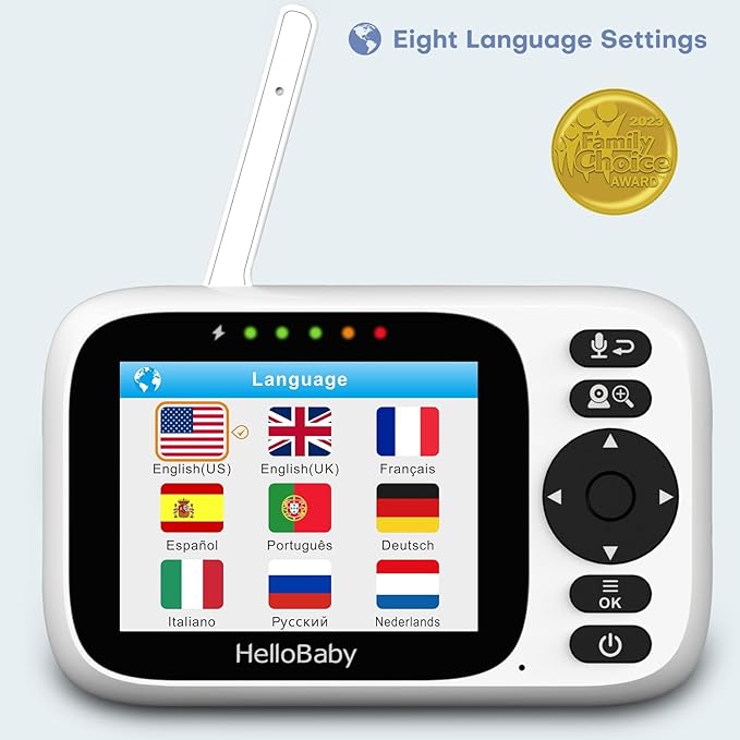 HelloBaby 3.2'' Baby Monitor 2 Cameras,Video Audio Baby Monitor No WiFi, Remote Pan-Tilt-Zoom,AUTO Night Vision, ECO, 2-Way Talk,8 Lullabies and 1000ft Range, Temperature, Gifts for Parents and Babies