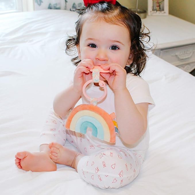 Itzy Ritzy Infant Toy & Teether - Itzy Pal Baby Teething Toy Includes Lovey, Crinkle Sound, Textured Ribbons & Silicone Teether for Newborn (Rainbow)