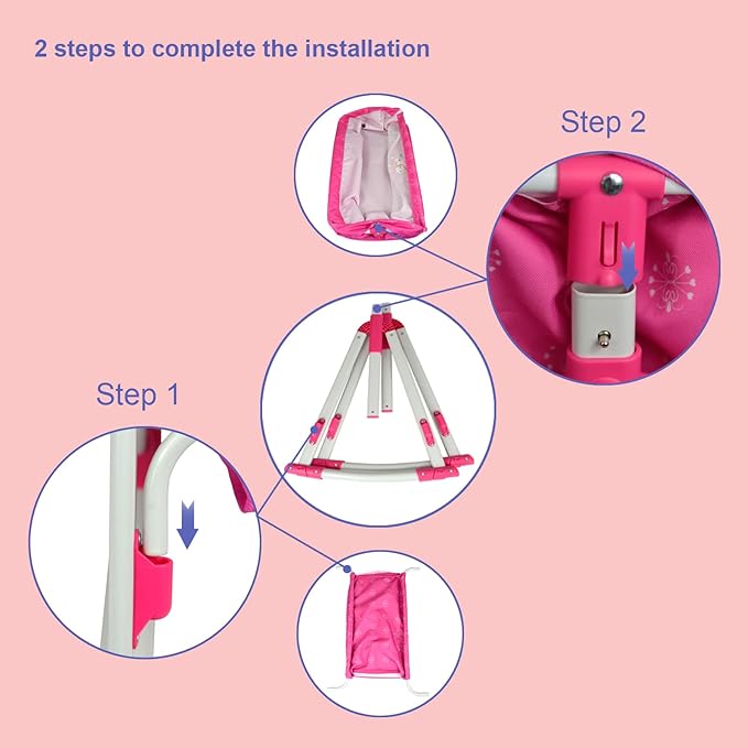 ANIVIA Doll Bed Furniture 2 Function Toy, Doll Bed and Doll Swings Together for 18 inches Baby Dolls, Baby Doll Crib with Bottom (DP601PINK)