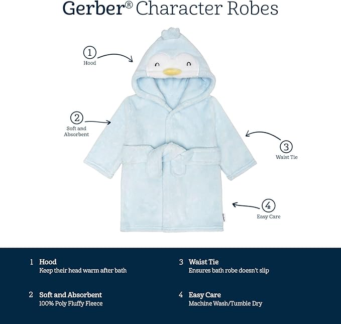 Gerber Unisex Baby Plushy Soft Hooded Animal Character Bathrobe