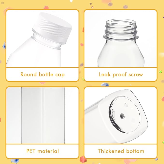 Honeydak 24 Pcs Empty Sensory Bottles Bulk with White Lids 12 oz / 350 ml Clear Plastic Reusable Leakproof Juice Bottles Drink Container for Sensory Crafts Handmade Beverages Storage Party Supply